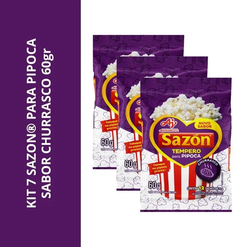 Kit 7 Tempero Sazón Para Pipoca Sabor Churrasco 60gr
