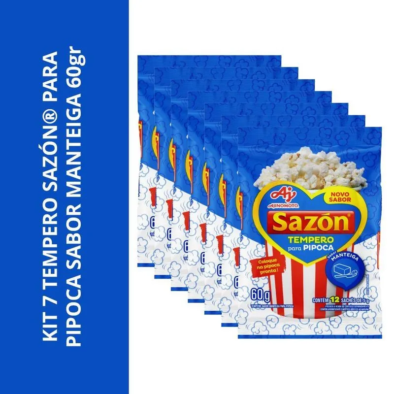 Kit 7 Tempero Sazón Para Pipoca Sabor Manteiga 60gr