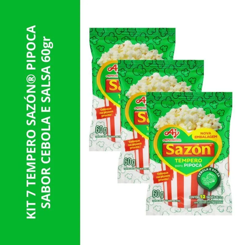 Kit 7 Tempero Sazón Para Pipoca Sabor Cebola E Salsa 60gr