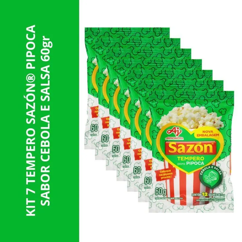 Kit 7 Tempero Sazón Pipoca Sabor Cebola E Salsa 60gr