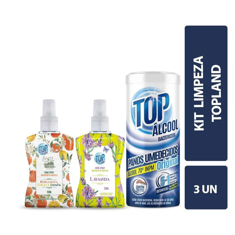 Kit Topland Pano Umedecido Top Alcool + Home Spray