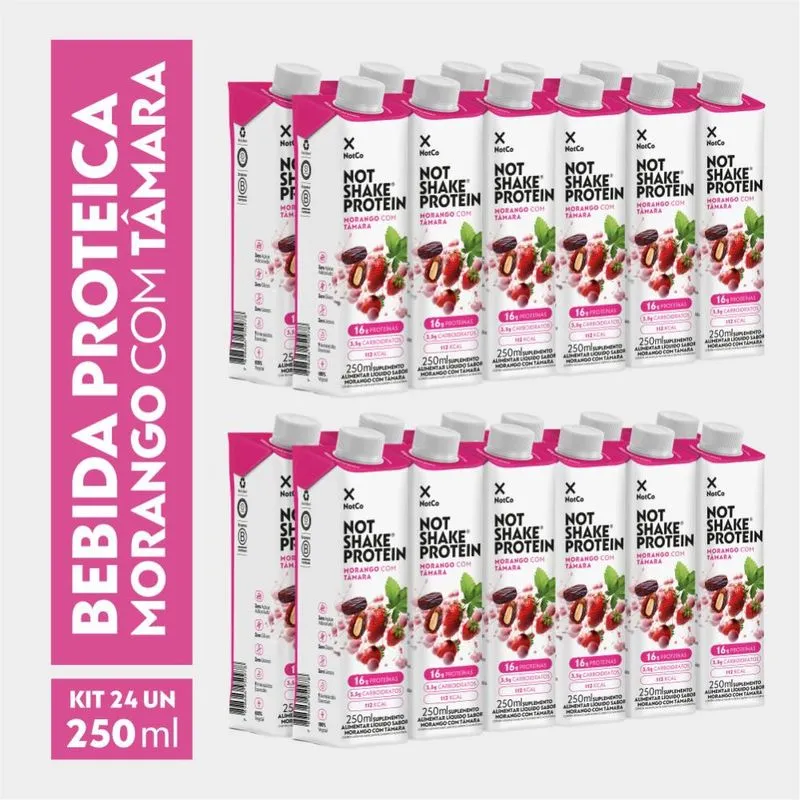 Kit 24x Bebida Proteica NotCo NotShake Protein 16g de Proteína Morango com Tâmara 250ml
