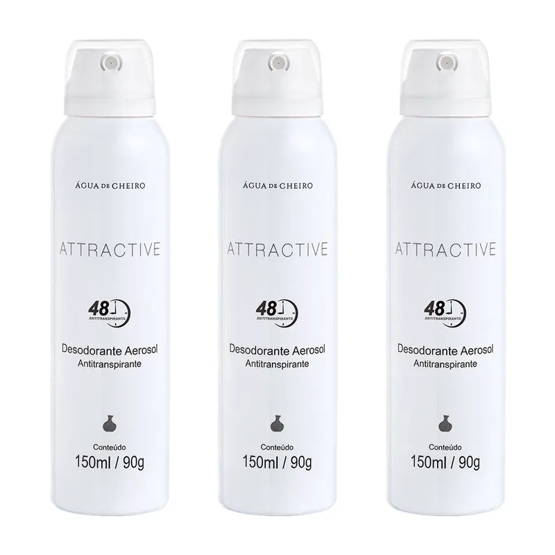 Kit 3 Desodorante Feminino Aerosol Attractive 150ml
