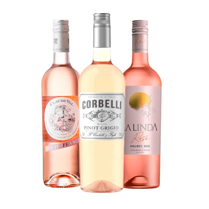 Kit 3 Vinhos Rosés Leves 750ml Shopvinho