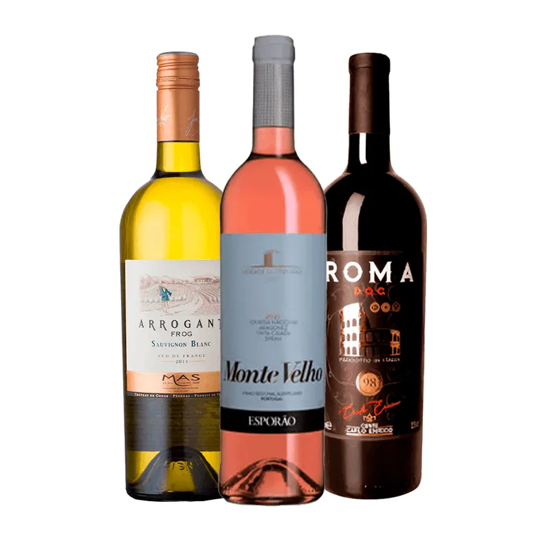 Kit 3 Vinhos Velho Mundo 750ml (1 Tinto, 1 Branco E 1 Rosé) Shopvinho