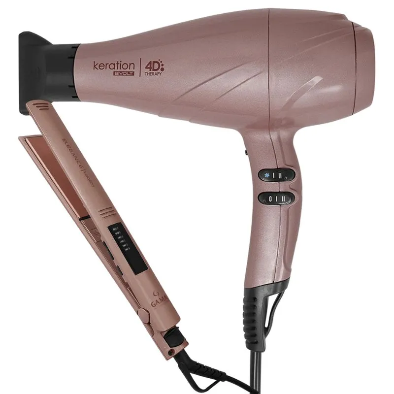 Kit Gama Secador Keration 4D e Prancha Elegance Led Keration Pro Bivolt