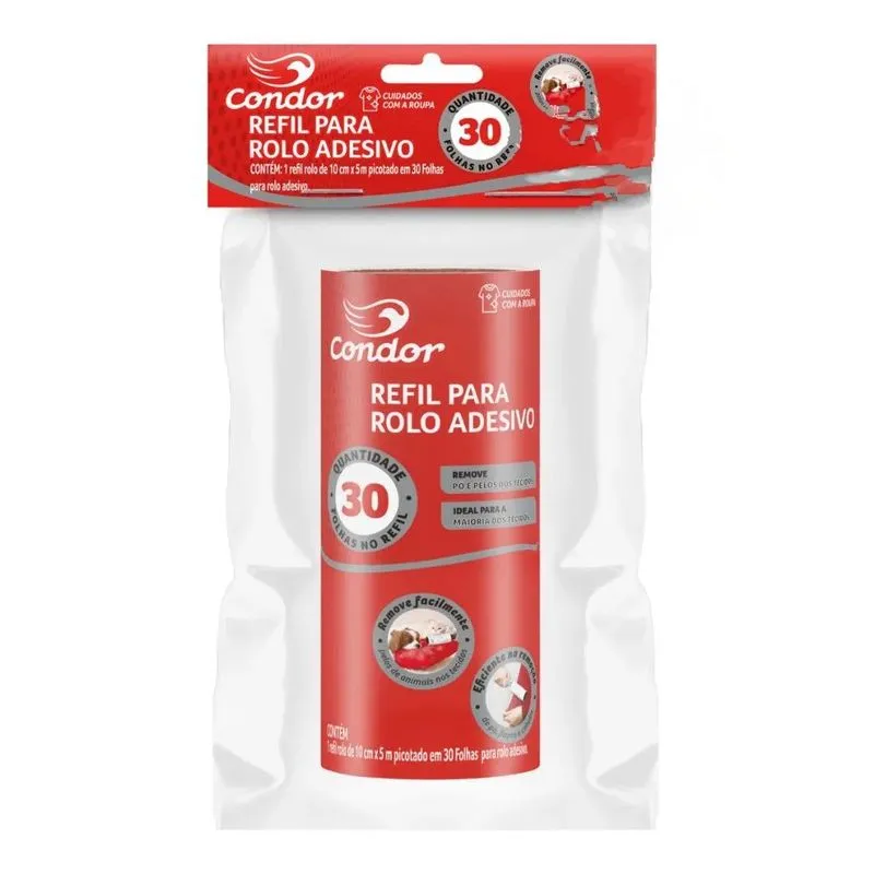 Rolo Adesivo Tira-pelos Condor 10cm X 5m 30 Folhas Refil - Leve 3 Pague 2