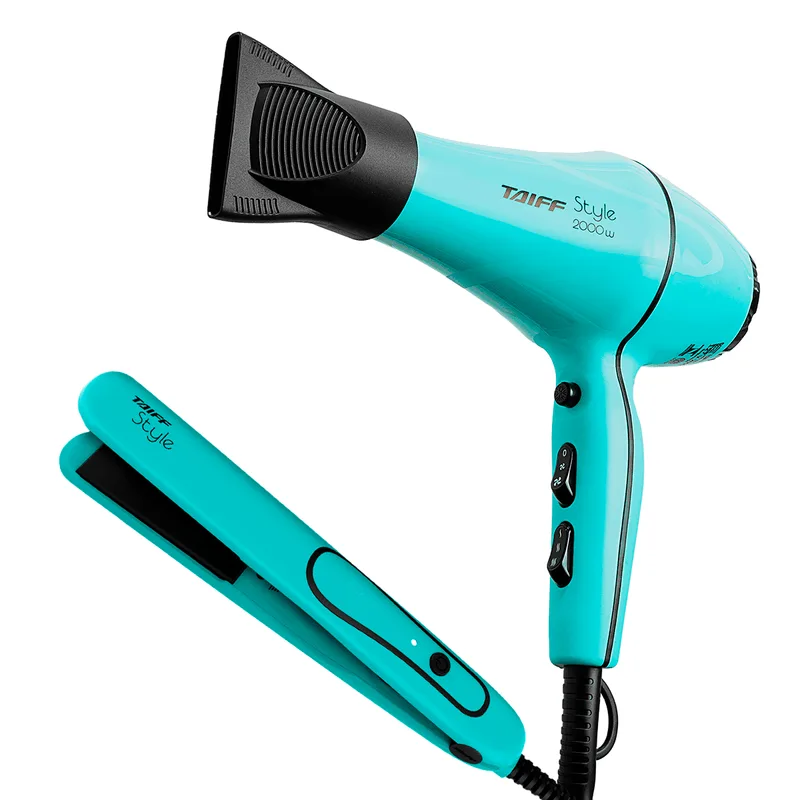 Kit Secador 2000w e Chapa Style Azul 220v