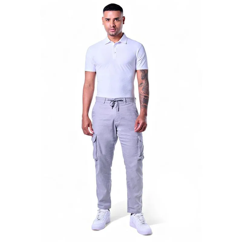 Calça Masculina Cargo Linho Algodão Com Cadarço