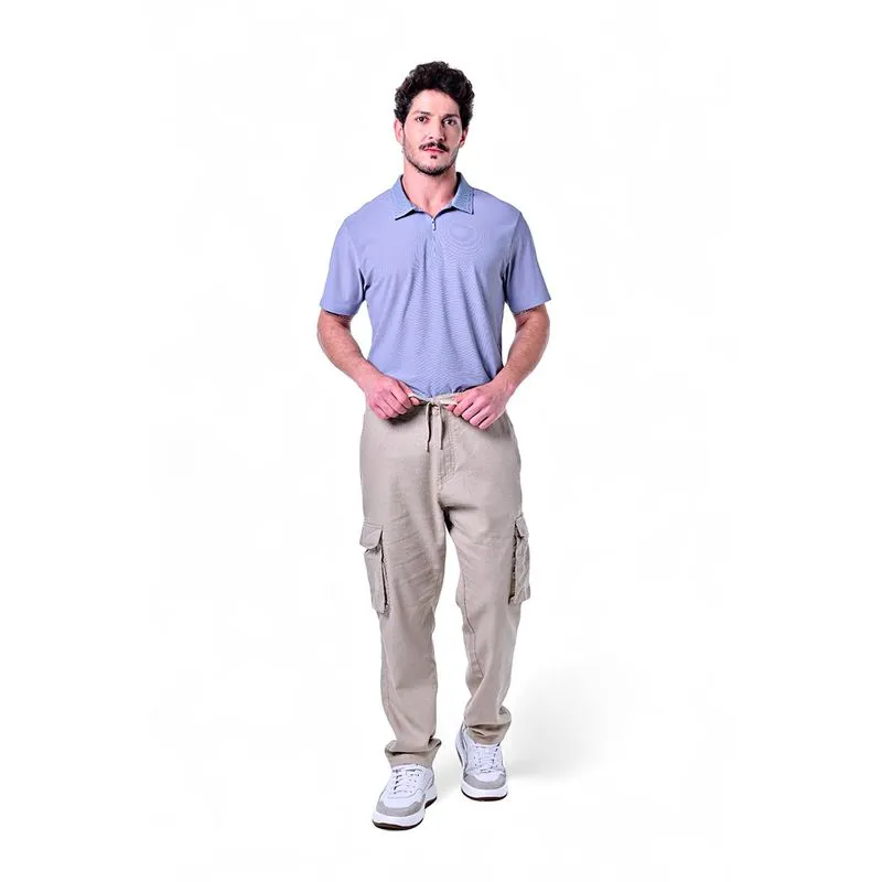 Calça Masculina Cargo Linho Algodão Com Cadarço