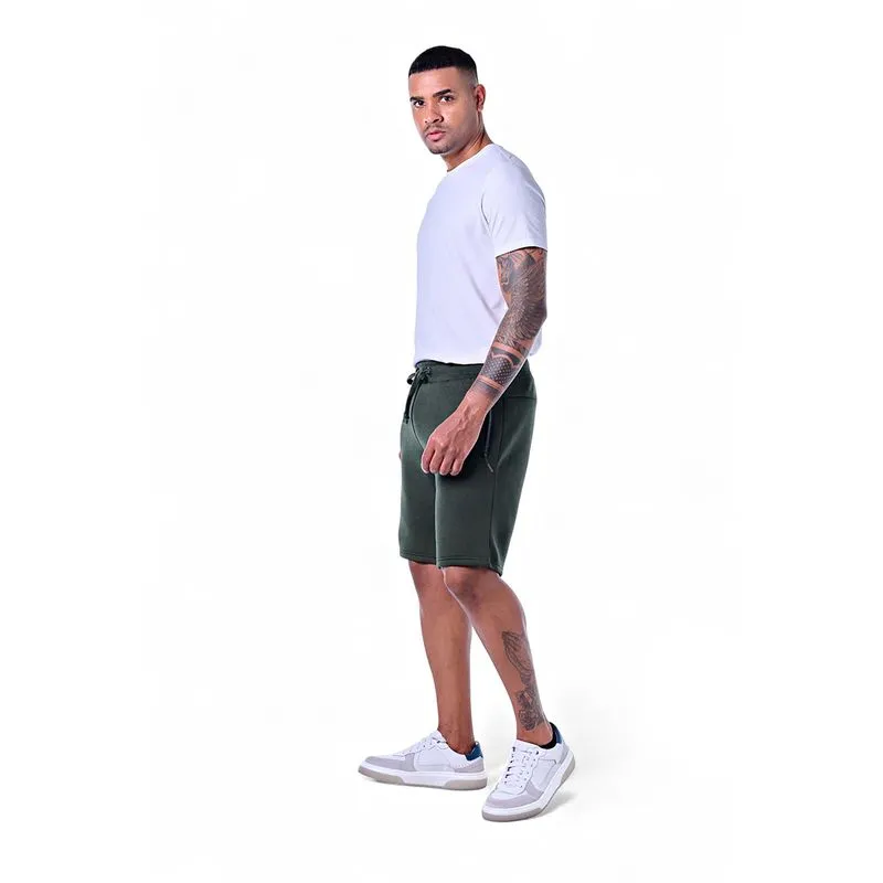 Bermuda Masculina Moletom Casual com Bolso Zíper Frontal