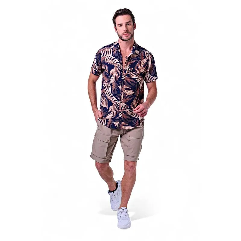 Camisa Masculina Viscose Estampa Folhas