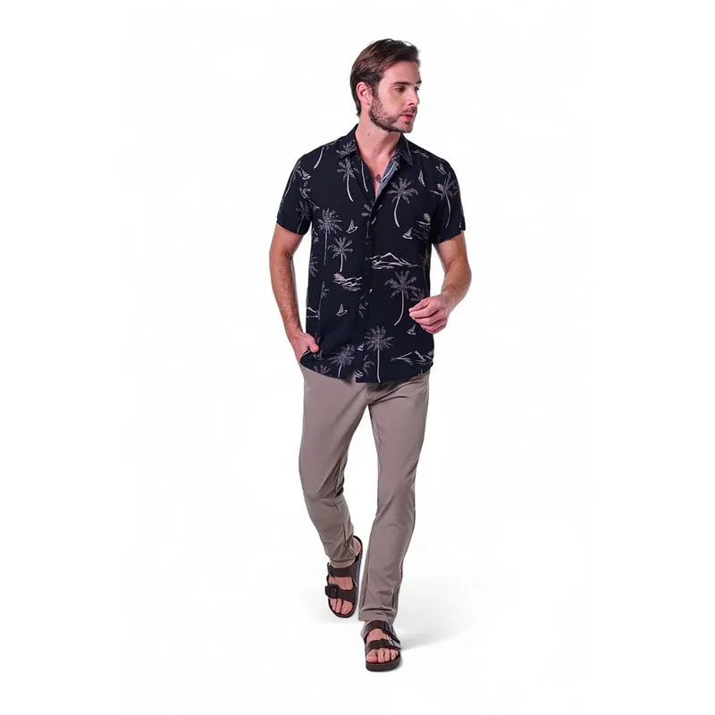 Camisa Masculina Viscose Estampa Coqueiros