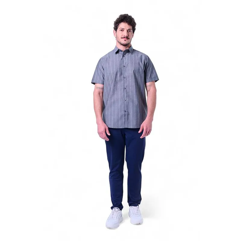 Camisa Masculina Algodão com Listras Branca