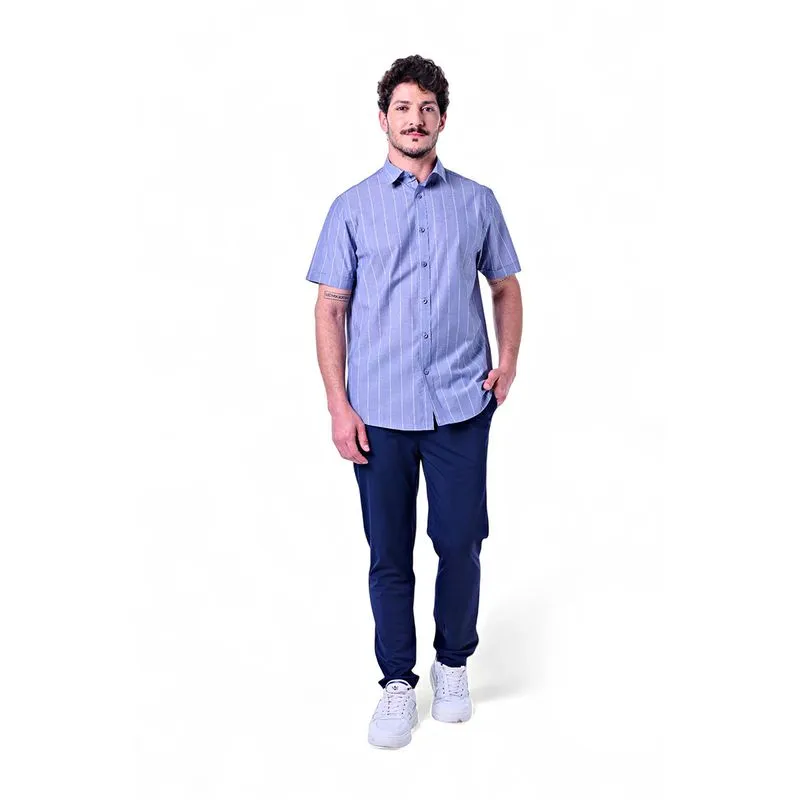 Camisa Masculina Algodão com Listras Branca