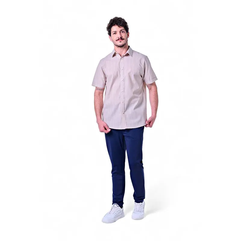 Camisa Masculina Algodão com Listras Branca