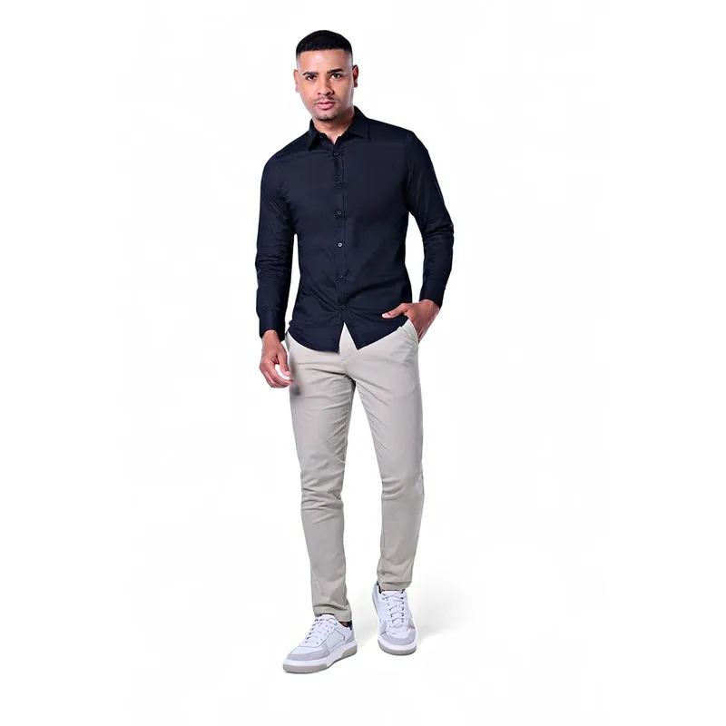 Camisa Masculina Algodão com Listras Manga Longa