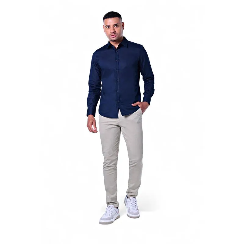 Camisa Masculina Algodão com Listras Manga Longa