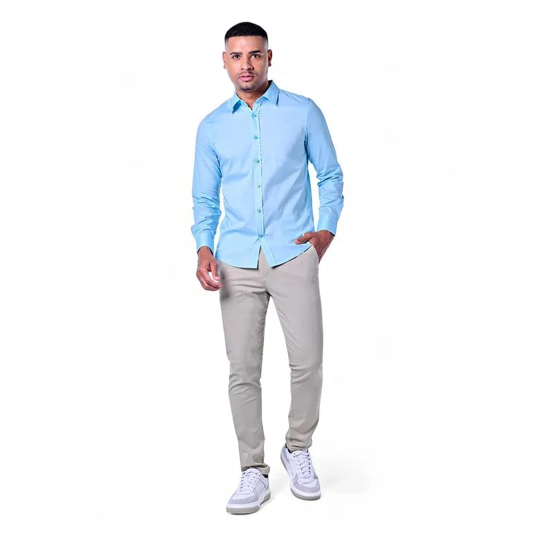 Camisa Masculina Algodão com Listras Manga Longa