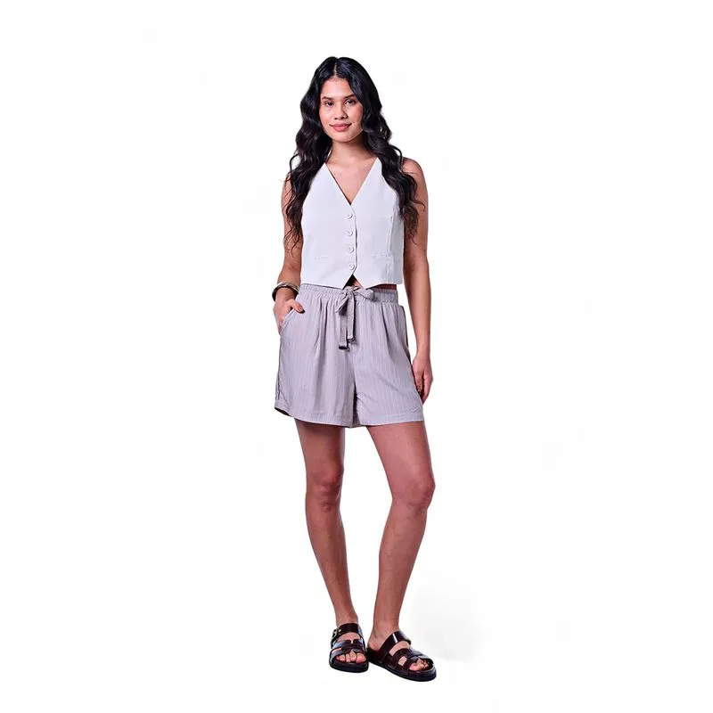 Shorts Feminino Elástico Listrada Viscose