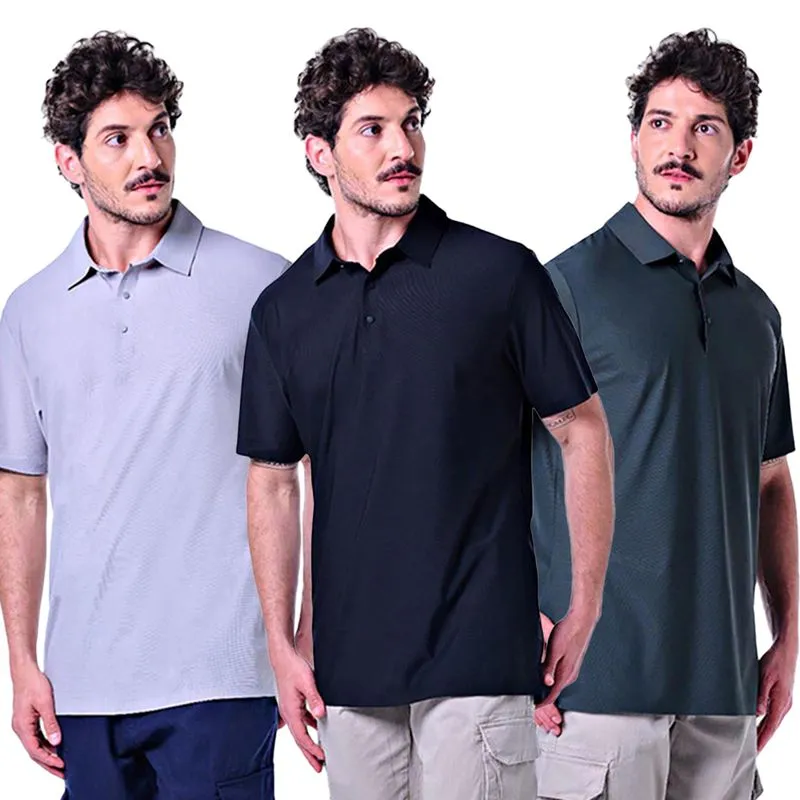 Kit 3 Polos Masculinas Com Botão