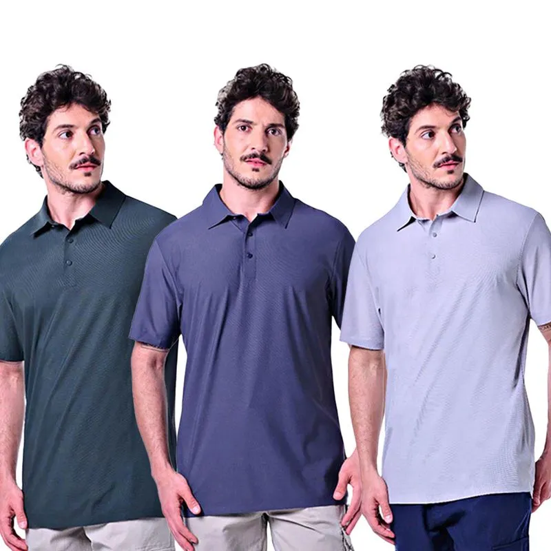 Kit 3 Polos Masculinas Com Botão