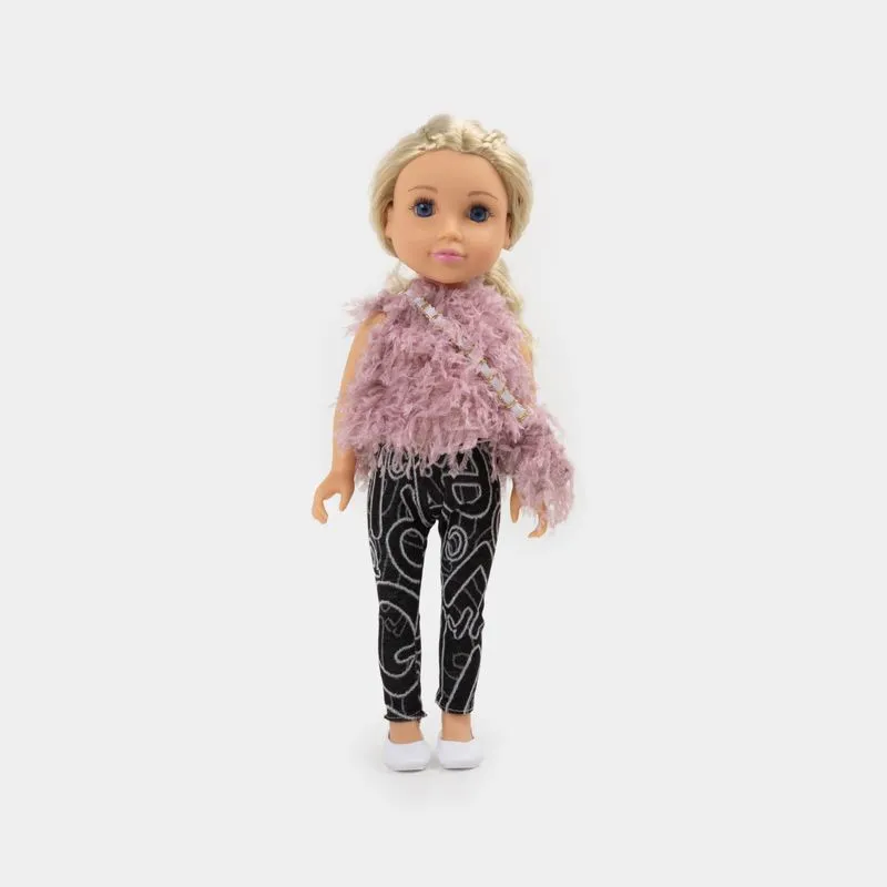 Muñeca de 45 cm con buso y bolso, rosado