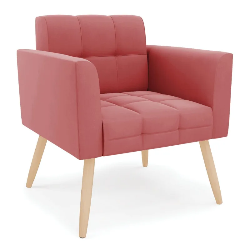 Poltrona Elisa Suede Pés Palito Natural - D'Rossi Rose