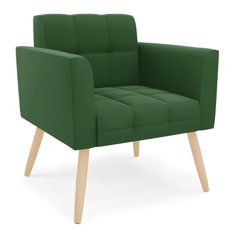 Poltrona Elisa Suede Pés Palito Natural - D'Rossi Verde