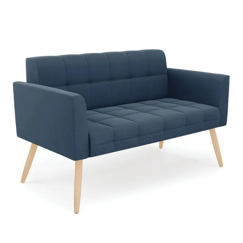 Sofá Namoradeira Elisa Suede Pés Palito Natural - D'rossi Cor Azul Marinho
