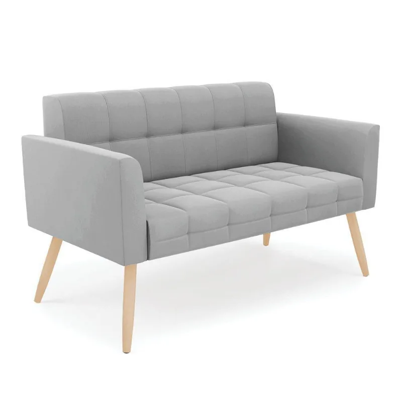 Sofá Namoradeira Elisa Suede Cinza Pés Palito Natural - D'rossi