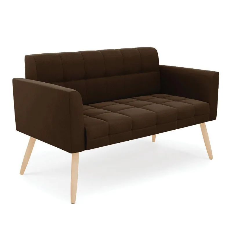 Sofá Namoradeira Elisa Suede Pés Palito Natural - D'rossi Cor Marrom