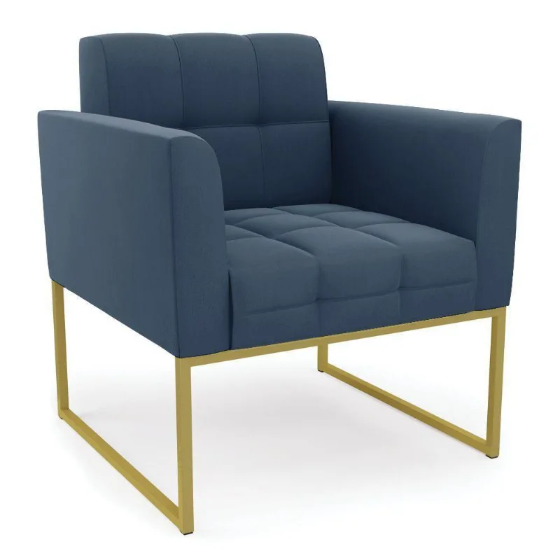Poltrona Elisa Suede Azul Marinho Base Metálica Industrial Dourada - D'rossi