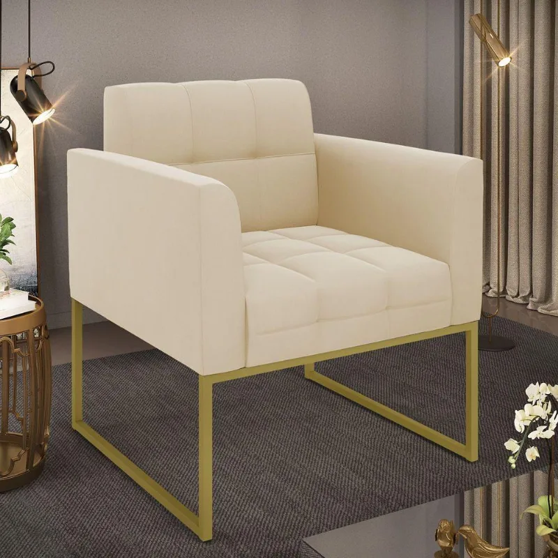 Poltrona Elisa Suede Bege Base Metálica Industrial Dourada - D'rossi