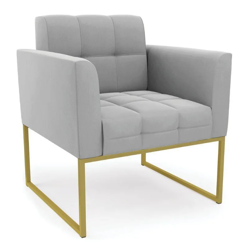 Poltrona Elisa Suede Base Metálica Industrial Dourado - D'rossi Cor Cinza