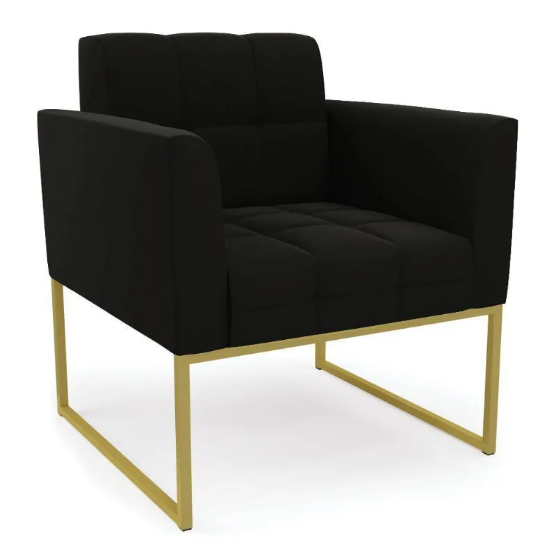Poltrona Elisa Suede Base Metálica Industrial Dourado - D'rossi Cor Preto