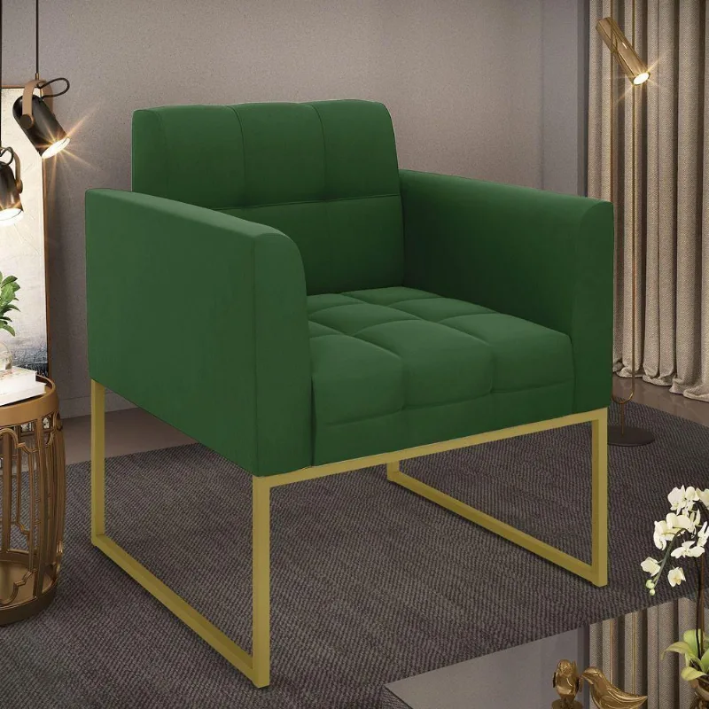 Poltrona Elisa Suede Verde Base Metálica Industrial Dourada - D'rossi