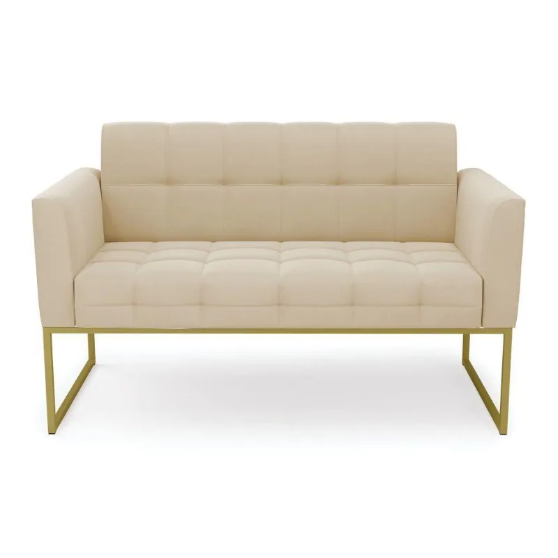 Sofá Namoradeira Elisa Suede Bege Base Metálica Industrial Dourada - D'rossi