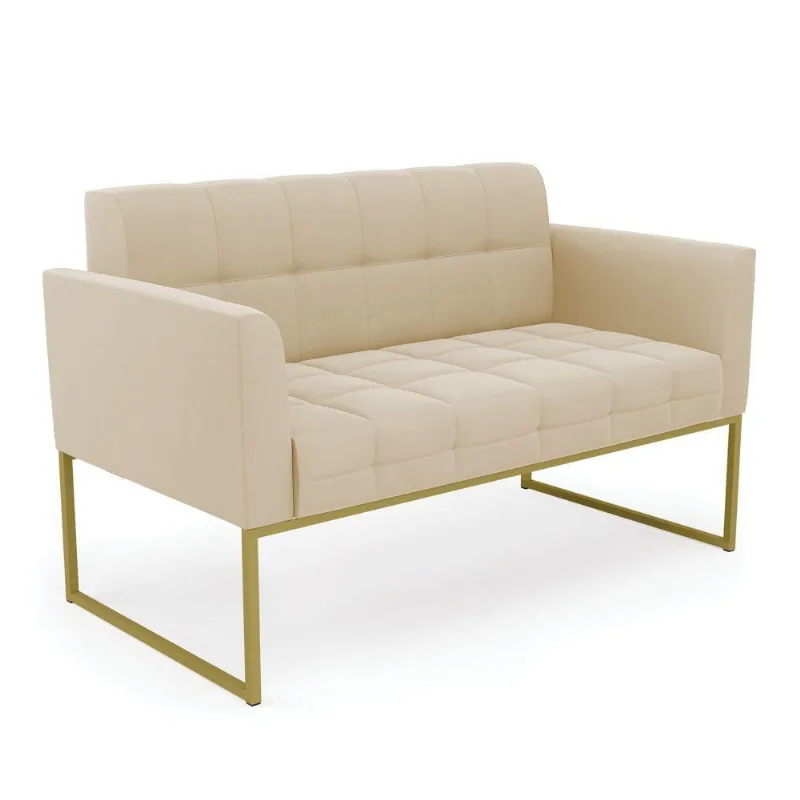 Sofá Namoradeira Elisa Suede Base Metálica Industrial Dourado - D\'rossi Cor Bege
