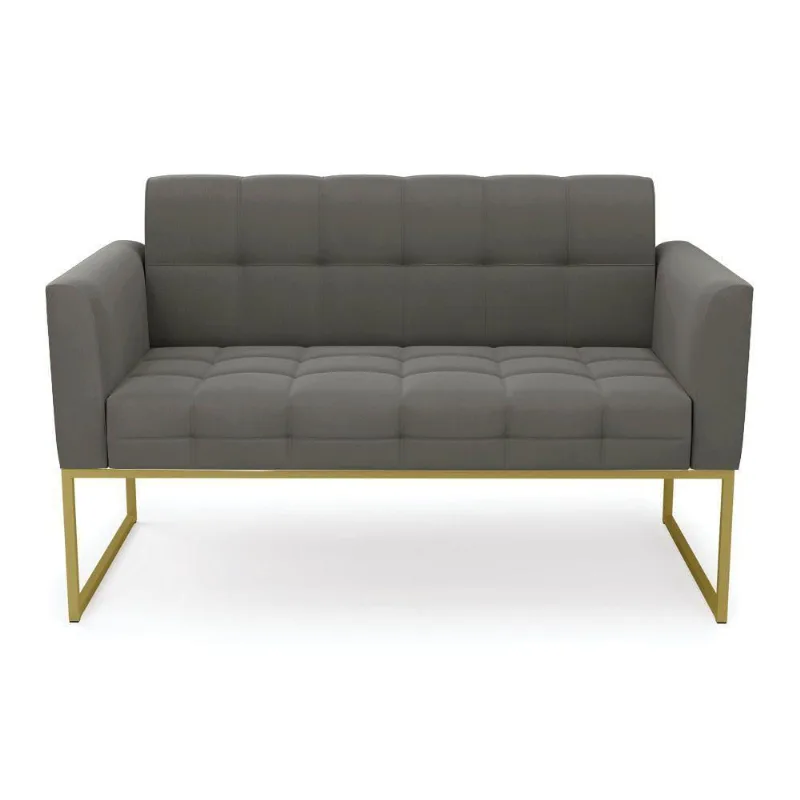 Sofá Namoradeira Elisa Suede Grafite Base Metálica Industrial Dourada - D'rossi