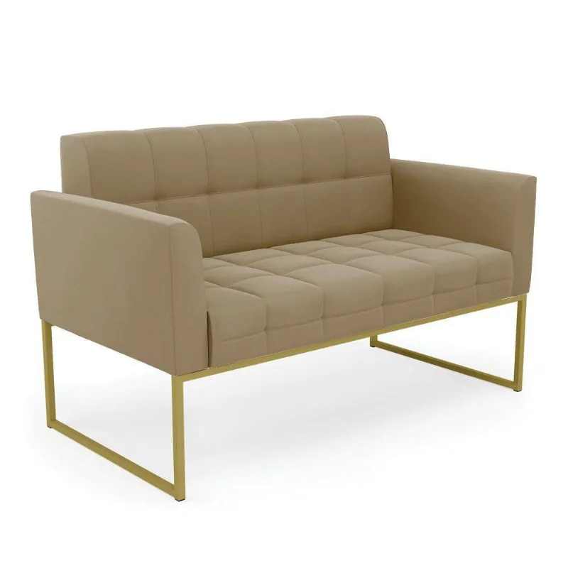 Sofá Namoradeira Elisa Suede Marrom Rato Base Metálica Industrial Dourada - D'rossi