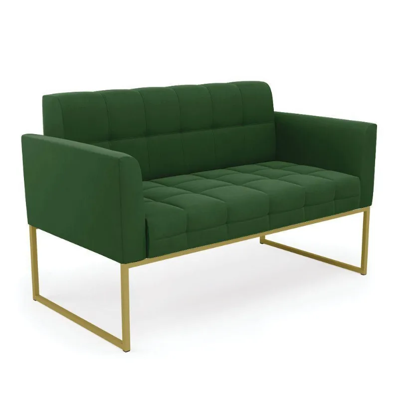 Sofá Namoradeira Elisa Suede Base Metálica Industrial Dourado - D\'rossi Cor Verde