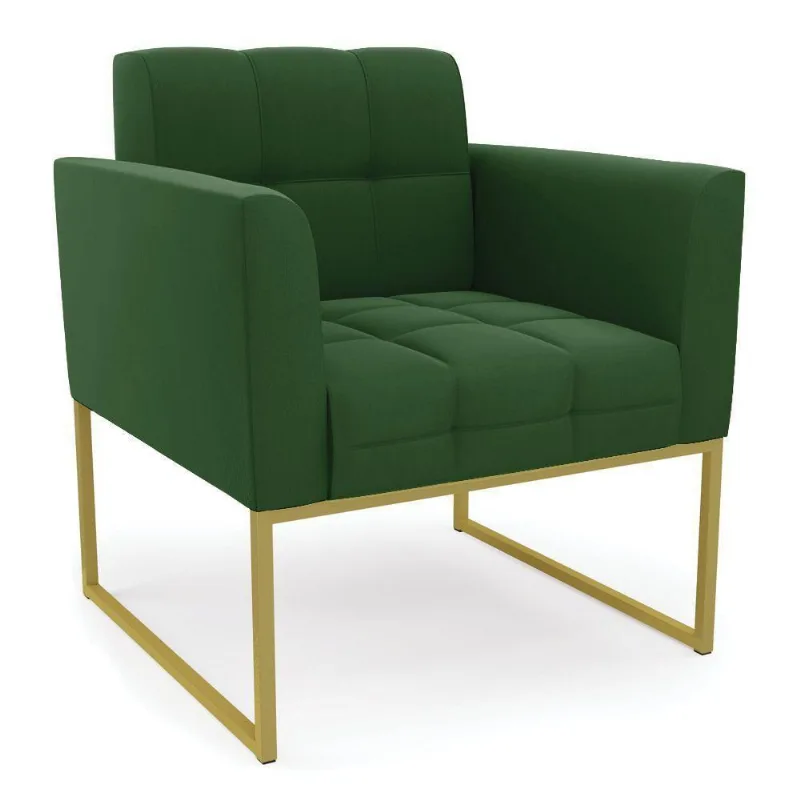 Kit 2 Poltronas Elisa Suede Verde Base Metálica Industrial Dourado - D'rossi