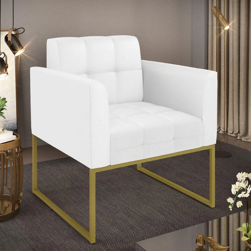 Poltrona Elisa Corino Branco Base Metálica Industrial Dourado - D'rossi