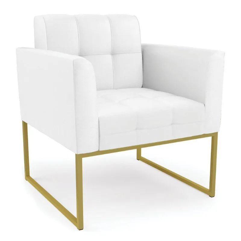 Poltrona Elisa Corino Base Metálica Industrial Dourado - D\'rossi Cor Branco