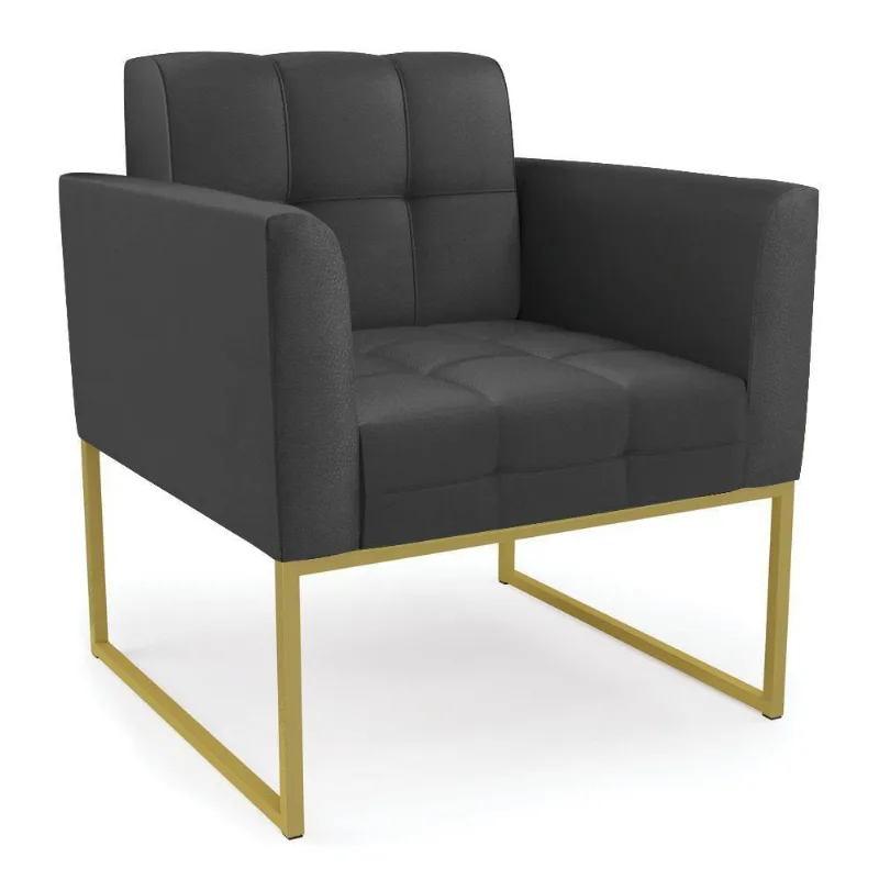 Poltrona Elisa Corino Base Metálica Industrial Dourado - D\'rossi Cor Preto
