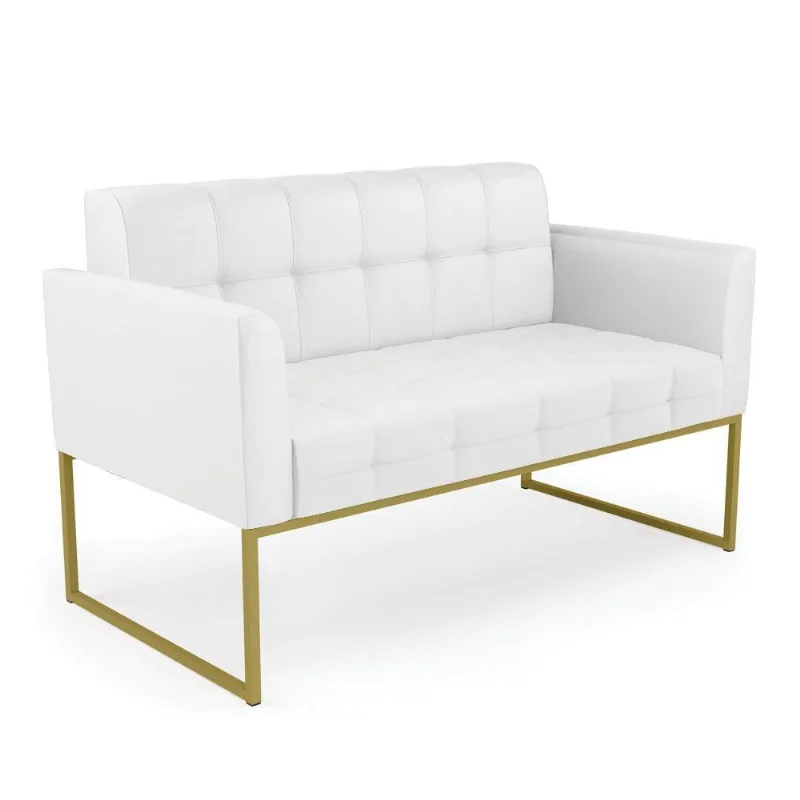 Sofá Namoradeira Elisa Corino Branco Base Metálica Industrial Dourado - D\'rossi