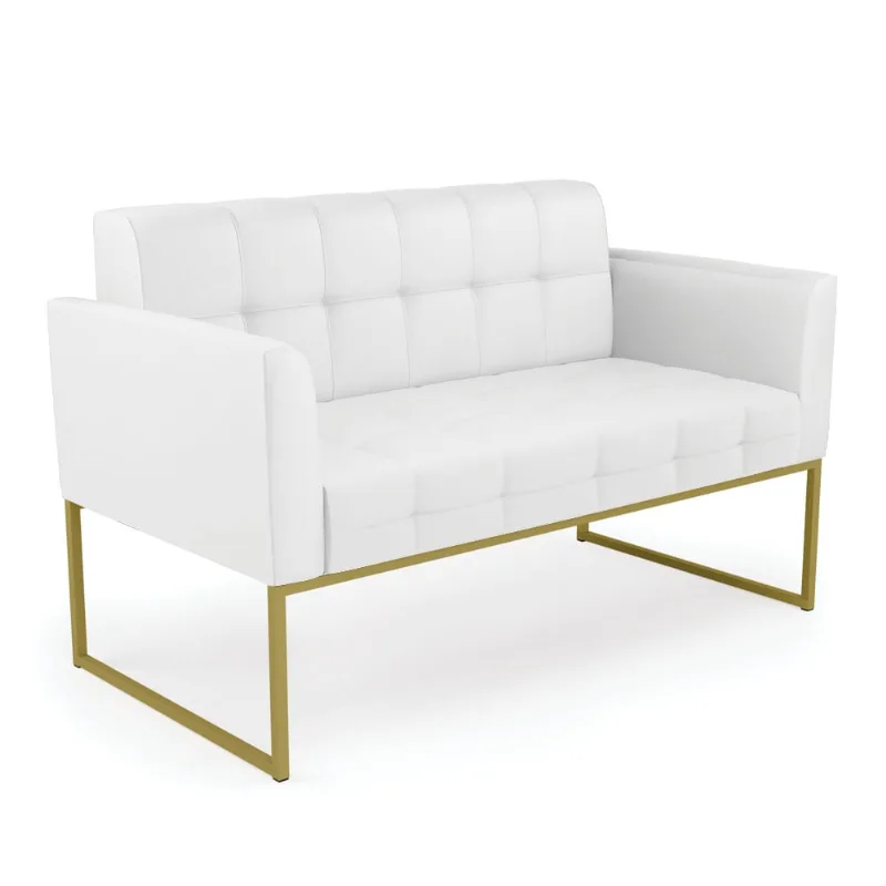 Sofá Namoradeira Elisa Corino Base Metálica Industrial Dourado - D'Rossi Branco