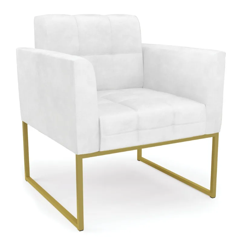 Poltrona Elisa Corano Base Metálica Industrial Dourado - D'Rossi Branco