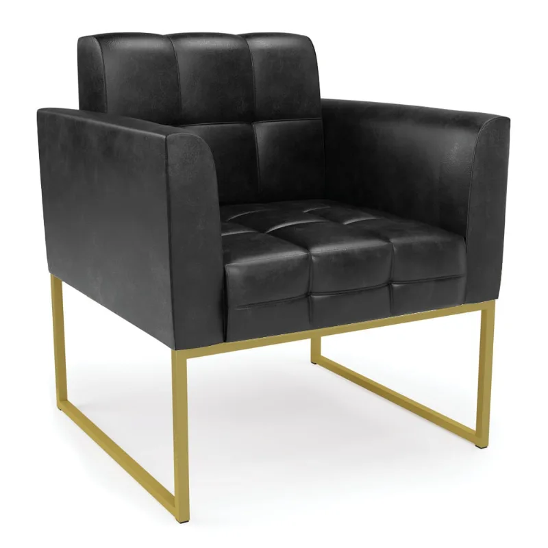 Poltrona Elisa Corano Base Metálica Industrial Dourado - D'Rossi Preto